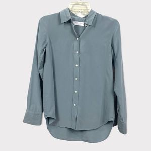 Everlane Slate Gray Silk Button Down Long Sleeve Top